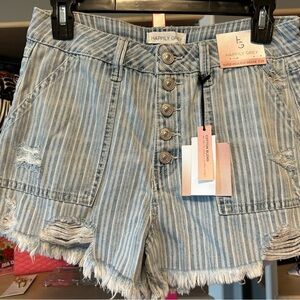 Happily Gray Striped Denim Shorts - Blue size 7/28 NWT